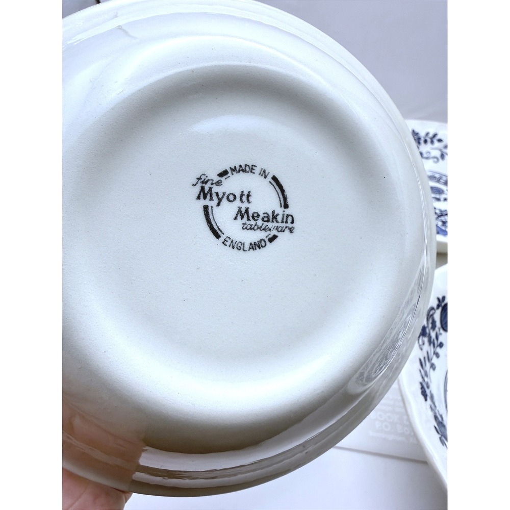 1980s Myott Meakin Blue Onion Nordic Set of 4 Cereal Individual Size Bowls 6.5" - Picture 6 of 8